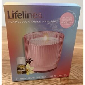 Lifelines Flameless Candle Diffuser, Ribbed Pink, Very Vanilla Rechargable NEW